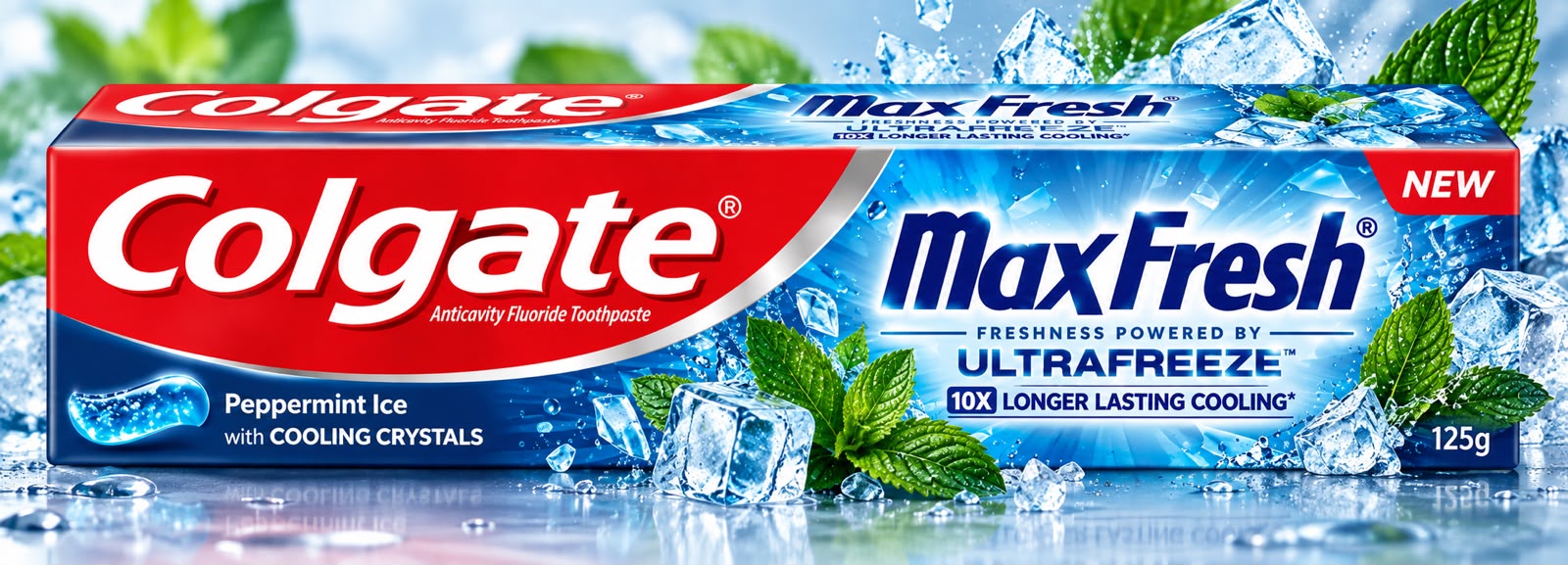 Colgate MaxFresh Peppermint Ice Toothpaste 125g – 10X Longer Lasting Cooling